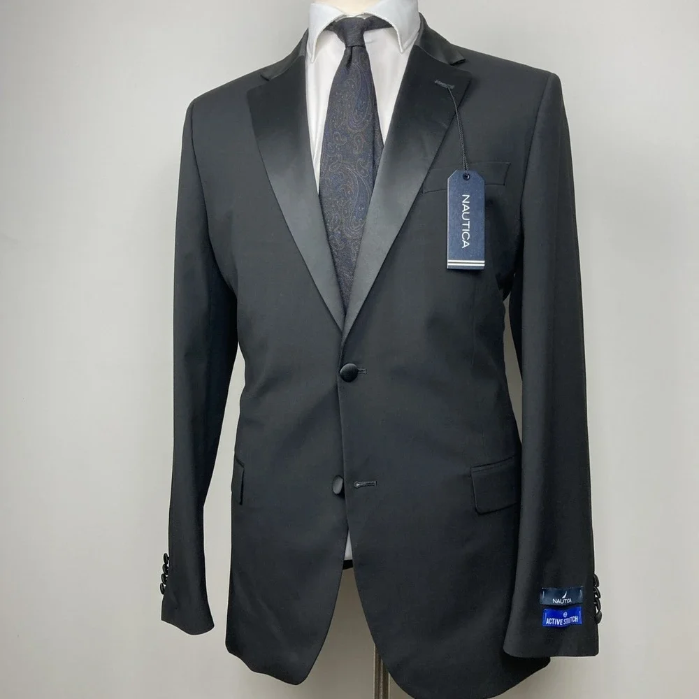 Nautica Mens 2-pc Suit Modern fit Tuxedo Jacket 36R Pants 30W 30L Black
